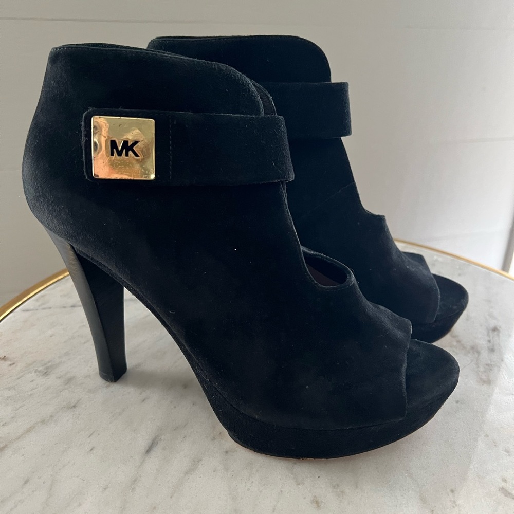 MICHAEL Michael Kors Black Suede Peep Toe Heels